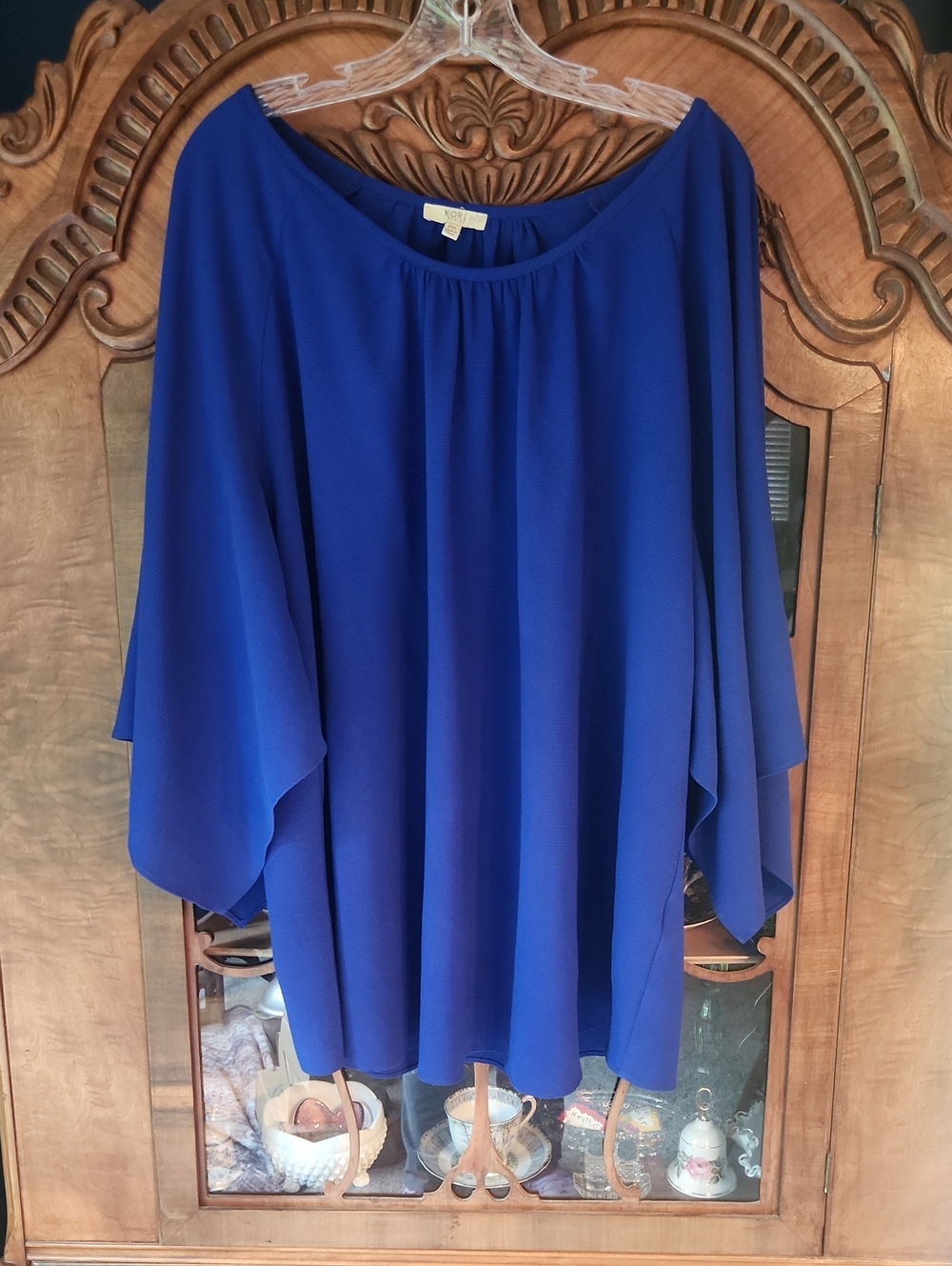 Kori America Plus Royal Blue Flowy Scoop Neck Blouse Top 2XL